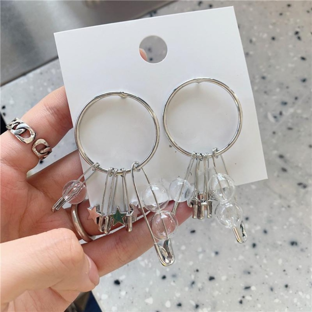 Safety Pin Bubble Hoop Earring - Picture 2 of 5